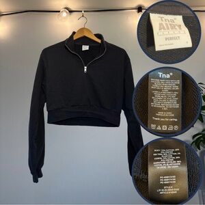 TNA Black Cropped Quarter-Zip Pullover